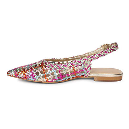 Multicolor Woven Pointed Toe Cut-Out Slingback Flat Shoes Women