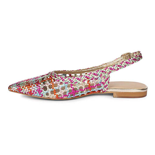 Multicolor Woven Pointed Toe Cut-Out Slingback Flat Shoes Women