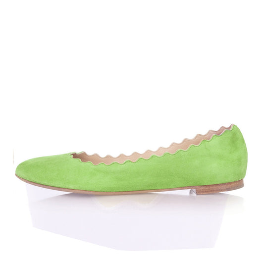 Women's Lime Green Round Toe Scalloped Edge Ballet Flats
