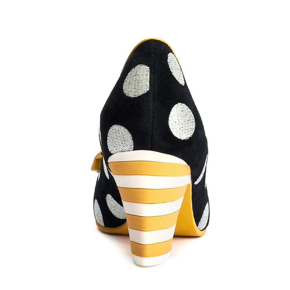 Black & White Polka Dot Round Toe Cone Heel Pumps for Shopping