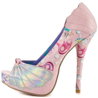 Cute Pink Ariel Detail Peep Toe Stiletto Heel Platform Pumps