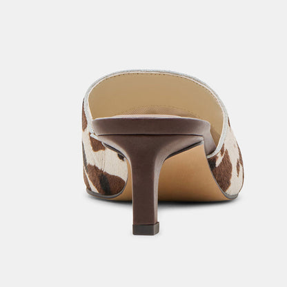 Beige & Brown Cow Print Pointed Toe Stiletto Heel Women's Mules Shoes