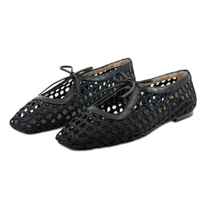 Casual Black Hollow-Out Braided Lace Up Women's Dress Flats