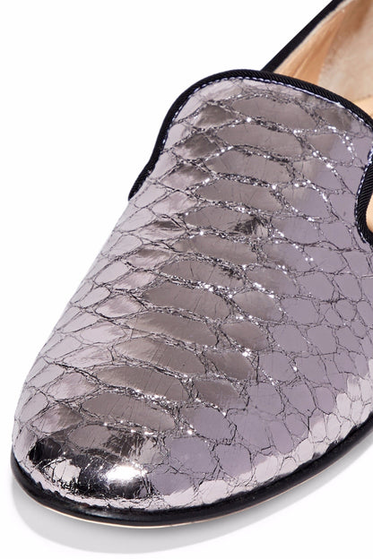 Violet Metallic Finish Python Embossed Flat Women's Loafers