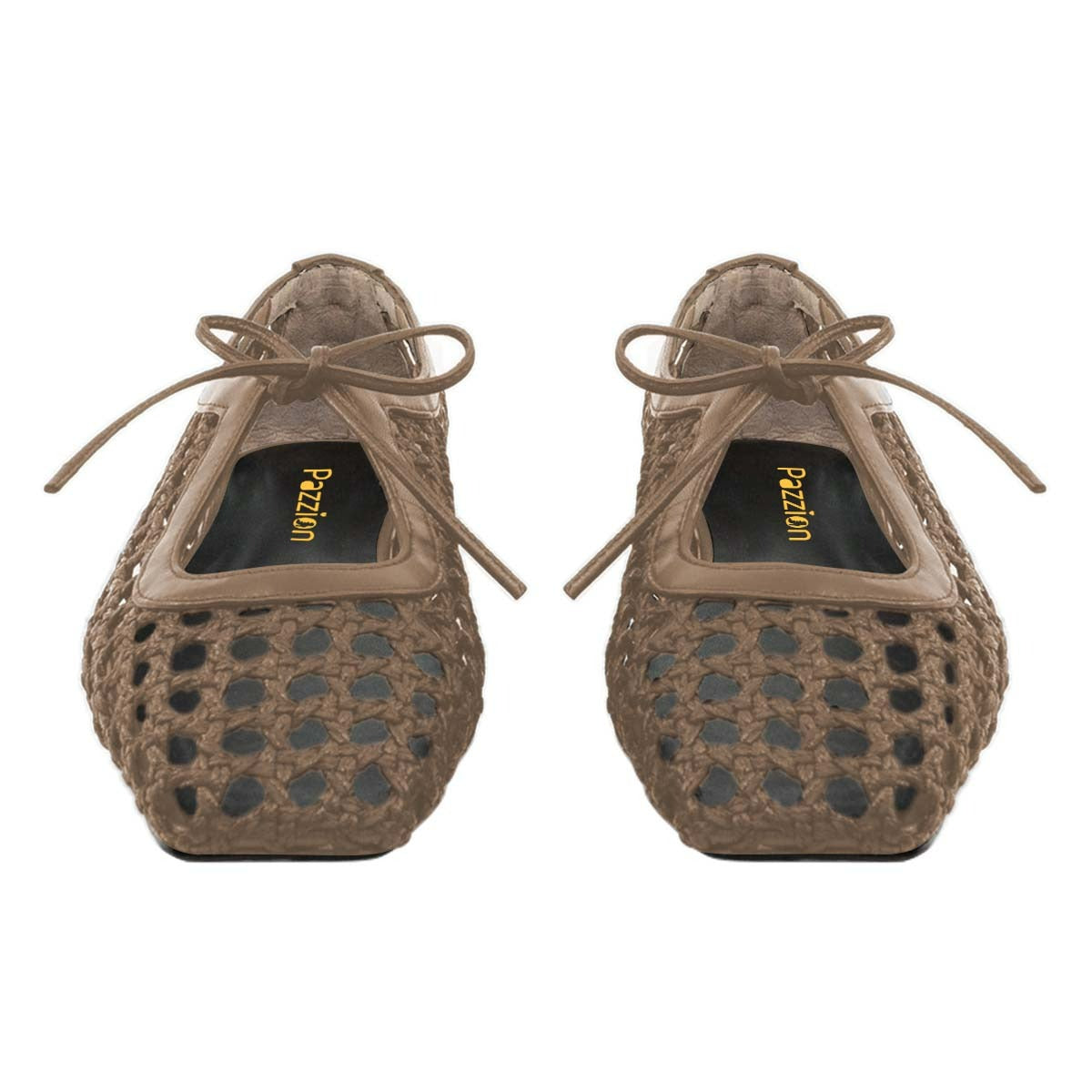 Hollow-Out Braided Lace Up Brown Square Toe Mary Jane Flats