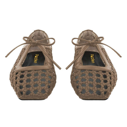 Hollow-Out Braided Lace Up Brown Square Toe Mary Jane Flats