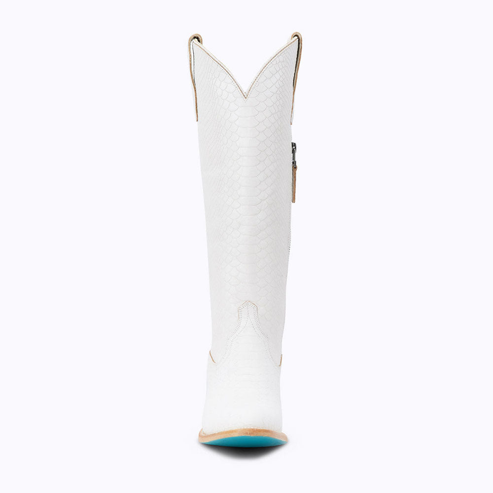 White Vegan Leather Closed Toe  Chunky Heel Knee High Boots