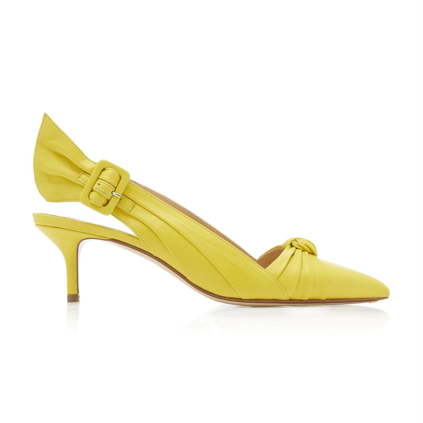 Yellow Buckle Kitten Heel Slingback Pumps with Bow
