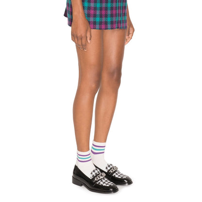 Black Houndstooth Patchwork Chain Decor Classic Women's Loafers