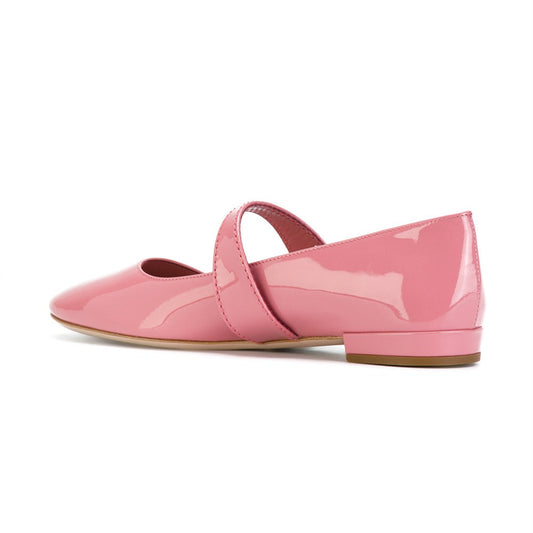 Pink Patent Leather Mary Jane Shoes Square Toe Flats with Rhinestone