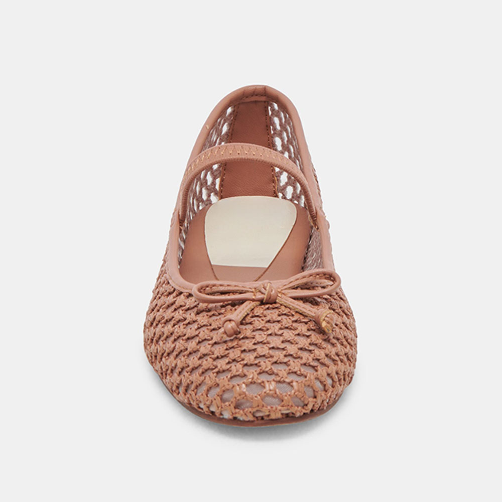 Nude Vegan Leather Round Toe Flat Stylish Woven Ballet Shoes