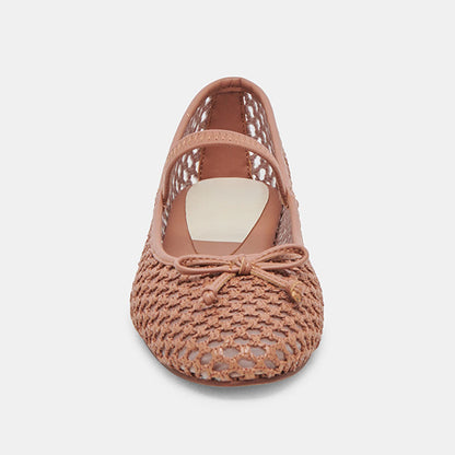 Nude Vegan Leather Round Toe Flat Stylish Woven Ballet Shoes