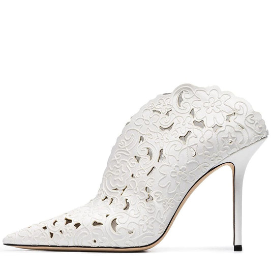 White Hollow Out Mule Heels