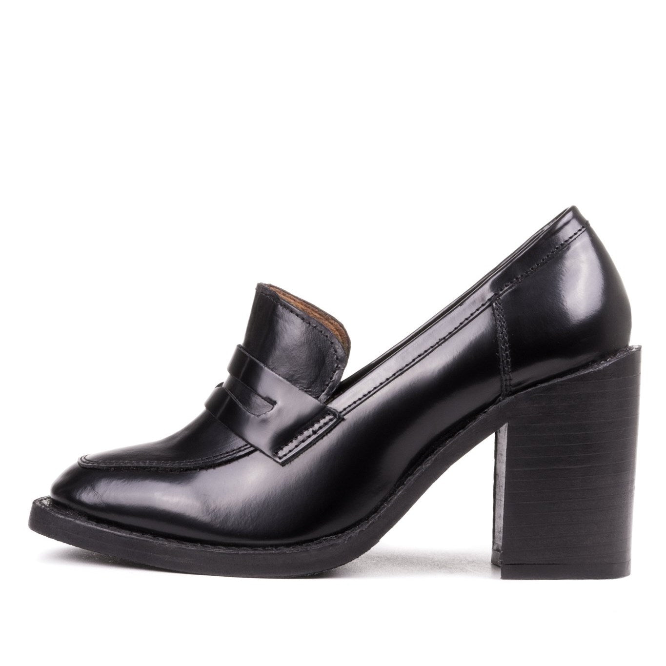 Black Vintage Shoes Round Toe Block Heel Penny Loafers for Women