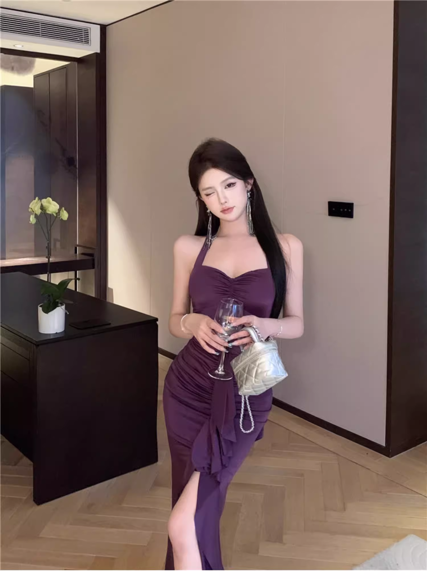 Vintage Purple Sweetheart Pleated Design Prom Dress A-line Halter Dress TP3575