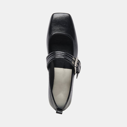 Black Patent Leather Square Toe Mary Jane Ballet Flats with Buckle