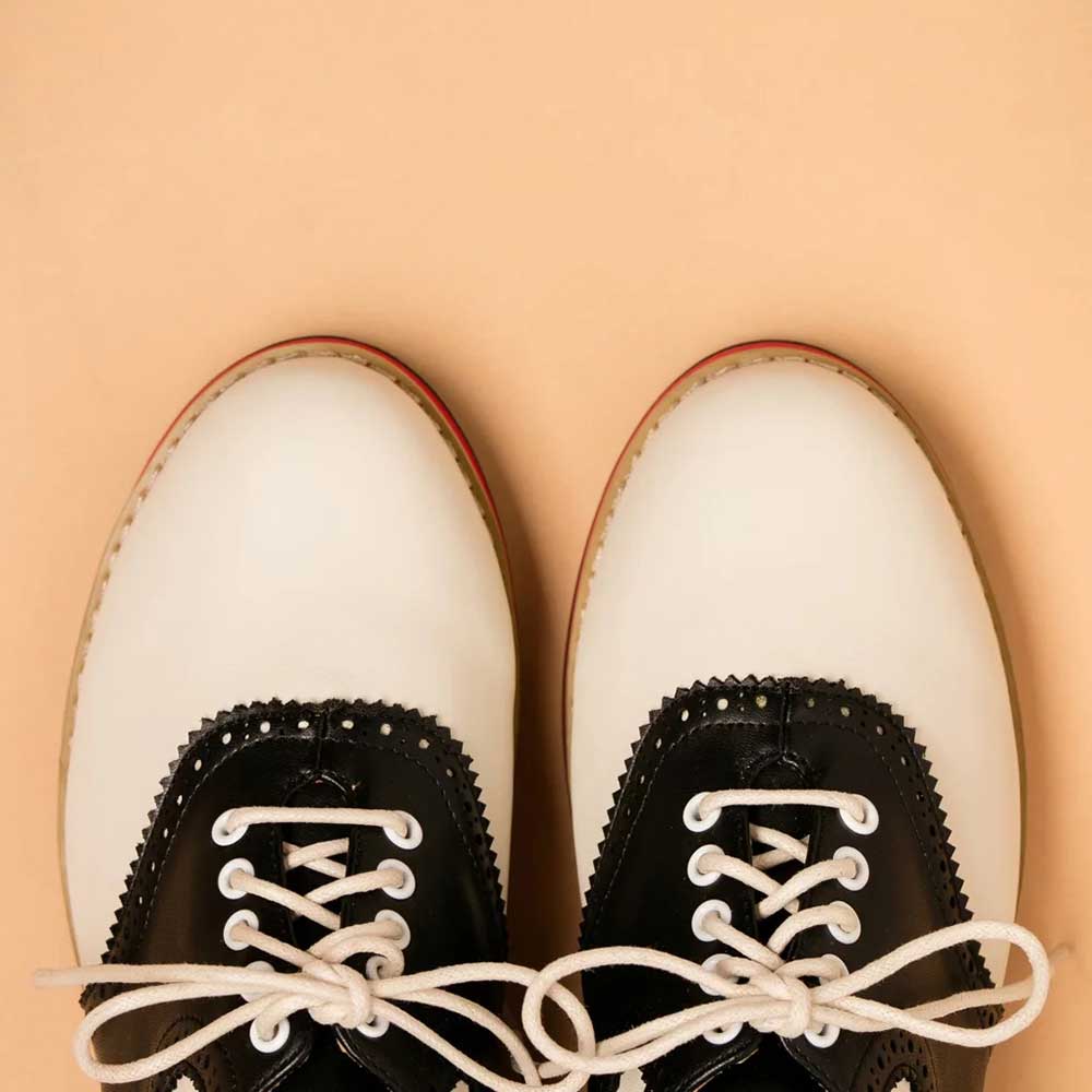 Black & White Vegan Leather Round Toe Lace Up Oxford Flats