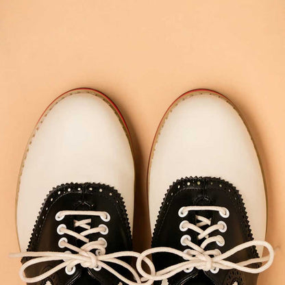 Black & White Vegan Leather Round Toe Lace Up Oxford Flats