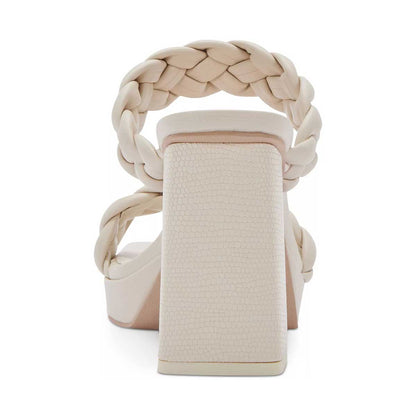 Beige Braided Chunky Heels Square Toe Platform Shoes Vintage Mules