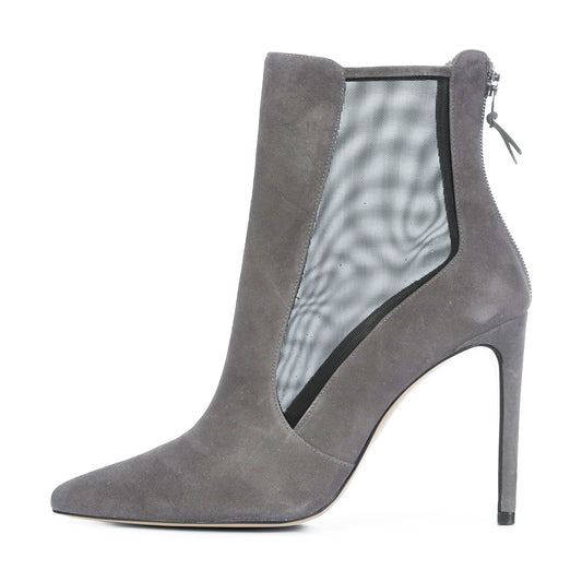 Women's Grey Back Zipper Pointed Toe Stiletto Heels Ankle Boots