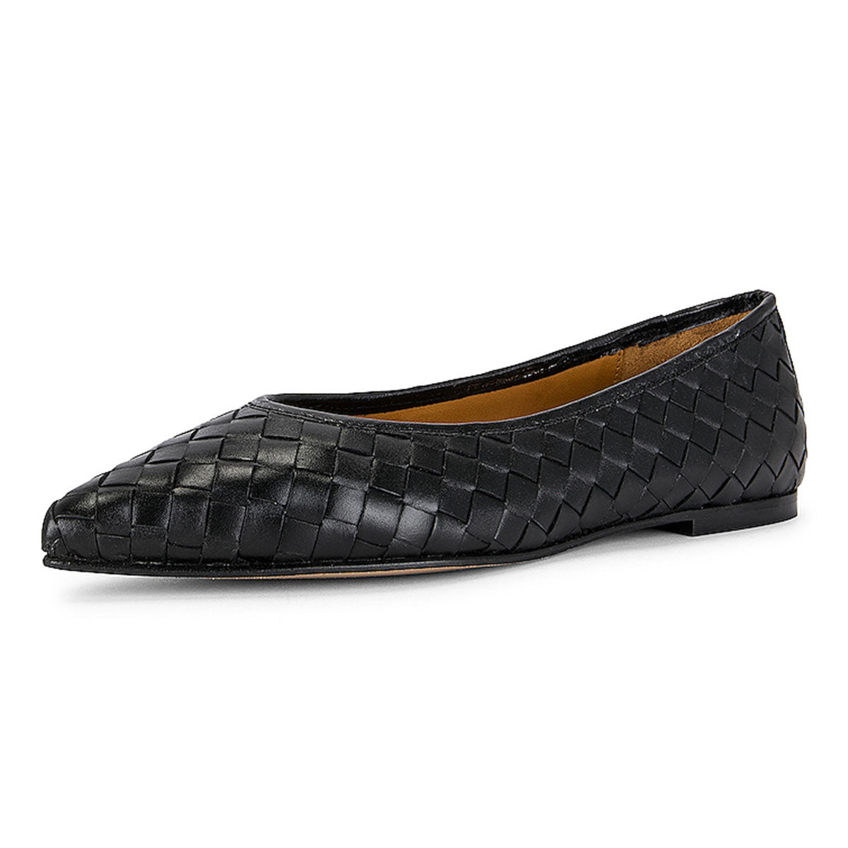 Elegant Black Vegan Leather Woven Pointed Toe Flat Shoes for Women