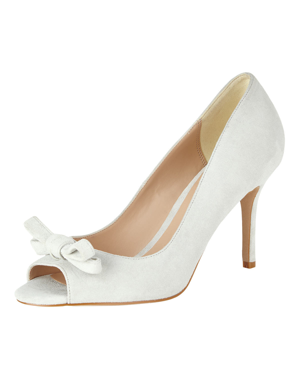 Women's White Vegan Suede Peep Toe Heels Vintage Bow Pumps