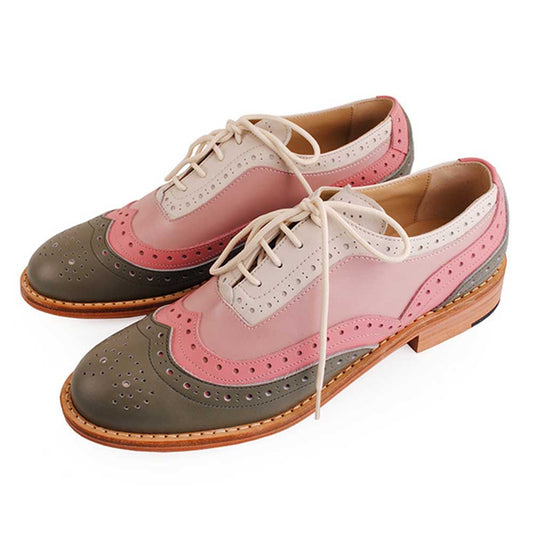 Multicolor Patchwork Perforated Detail Flats Lace Up Women's Oxfords