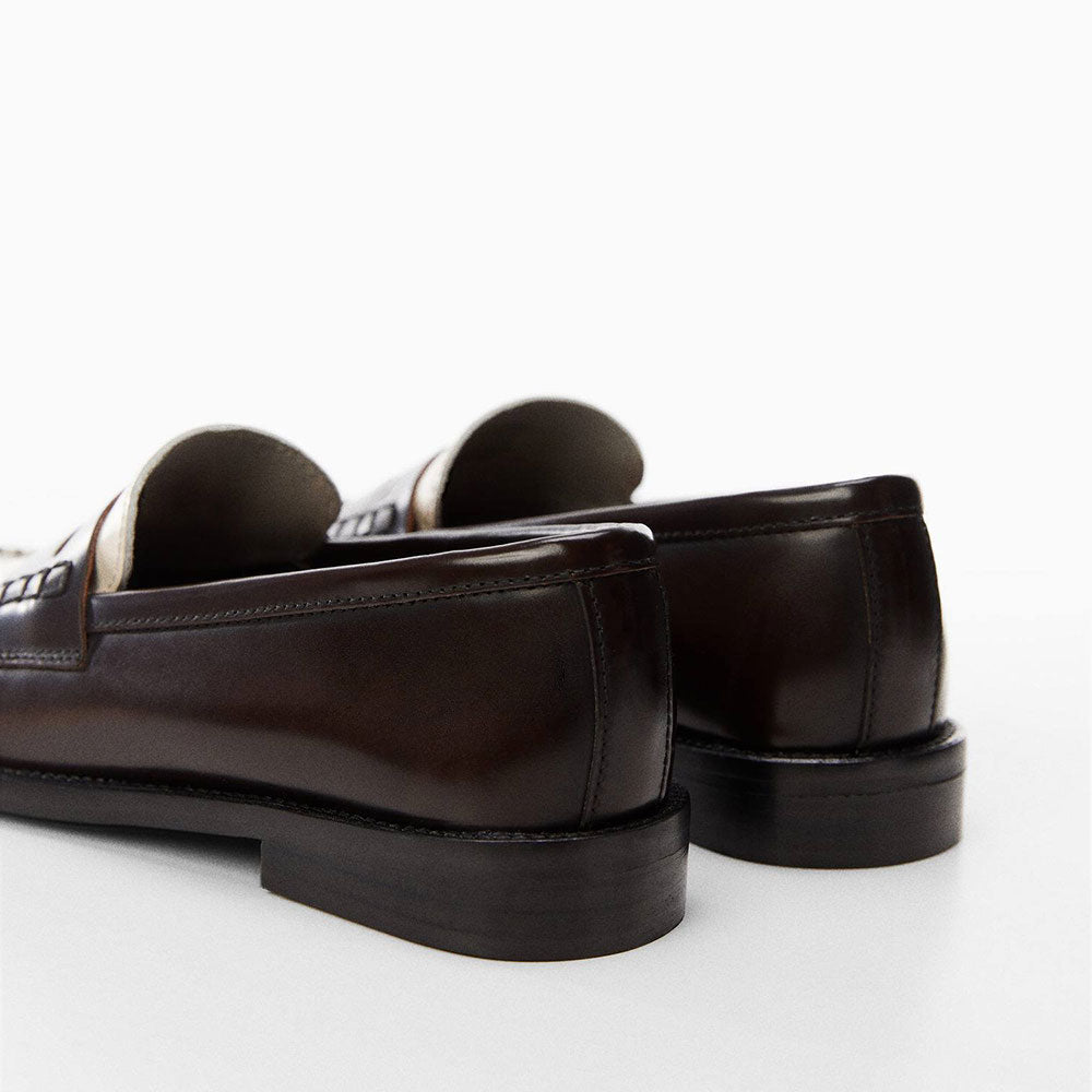 Black & White Round Toe Flat Slip-On Penny Loafers for Women