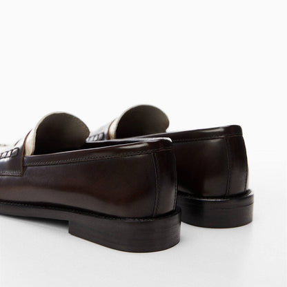 Black & White Round Toe Flat Slip-On Penny Loafers for Women