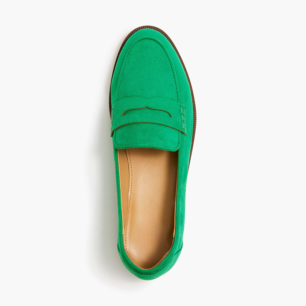 Green Vegan Suede Round Toe Comfortable Flat Penny Loafers Women