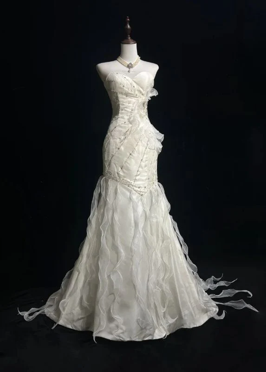 Mermaid Satin Chiffon Ruffle Beaded Long Prom Dress,Wedding Dress,Evening Dress  cg26182