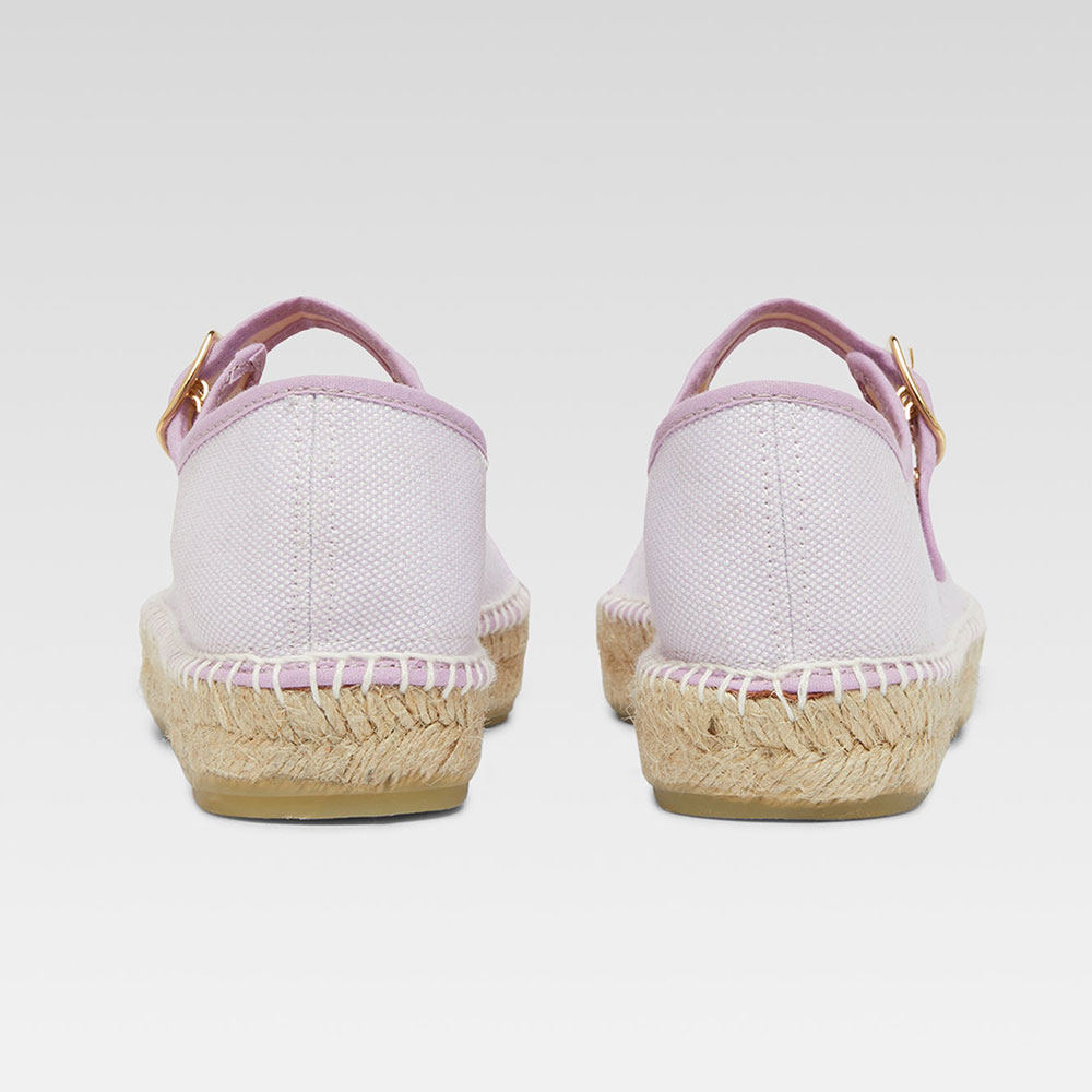 Lavender & White Round Toe Buckled Strap Espadrille Mary Jane Flats