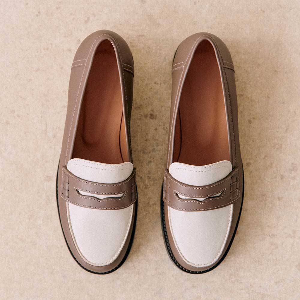 Brown and White Round Toe Loafers Office Casual Shoes for Women