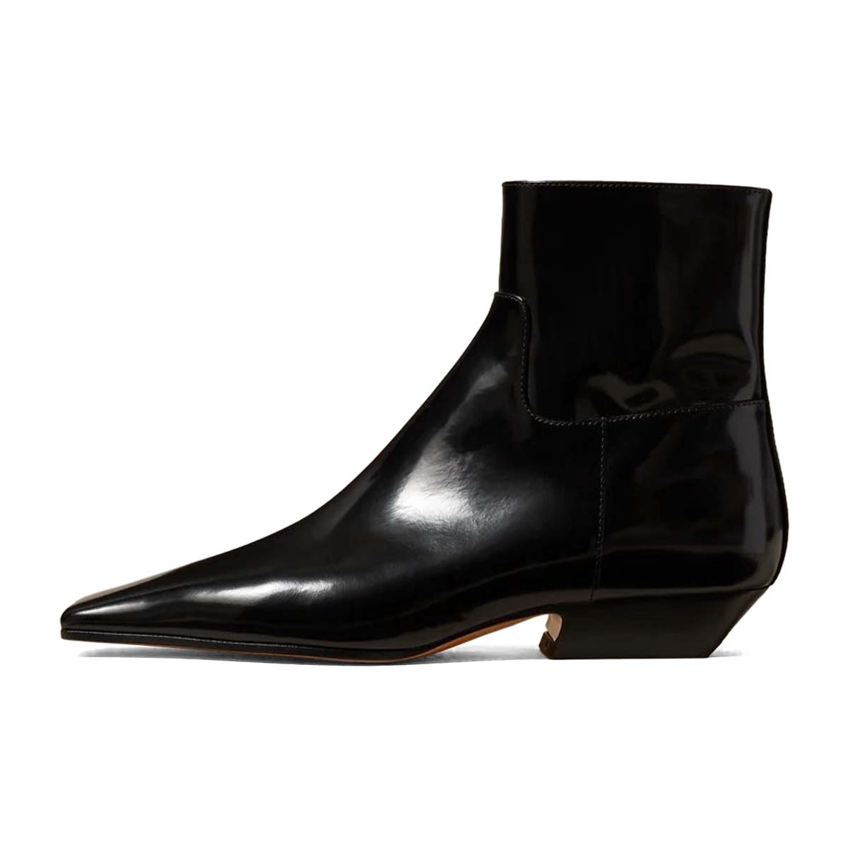 Black Patent Leather Square Toe Zipper Ankle Boots with Chunky Heel
