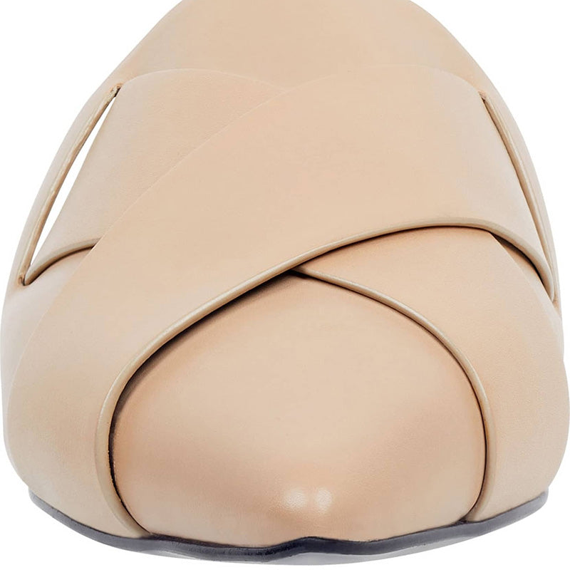 Nude Pointed Toe Braided Flat Mule Loafers for Women