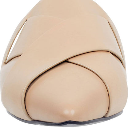 Nude Pointed Toe Braided Flat Mule Loafers for Women