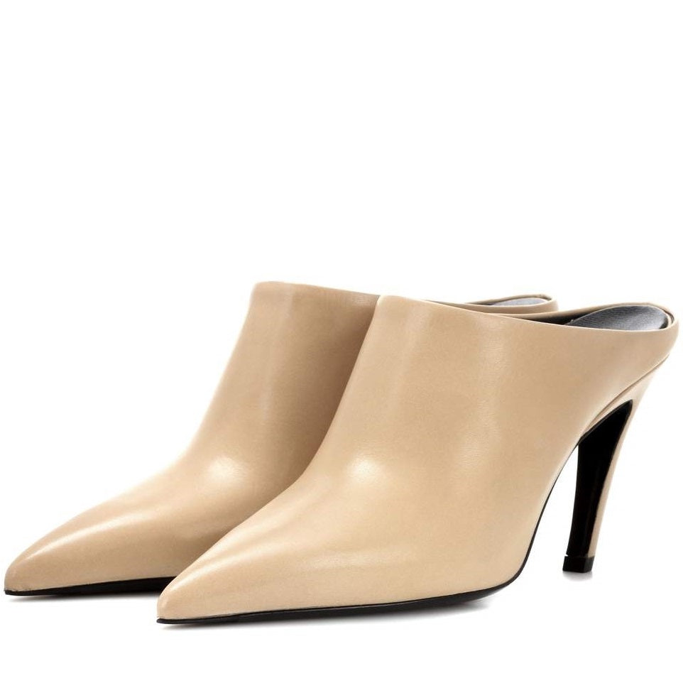 Women's Nude Pointy Toe Stiletto Heels Mules Shoes