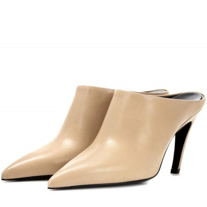 Women's Nude Pointy Toe Stiletto Heels Mules Shoes