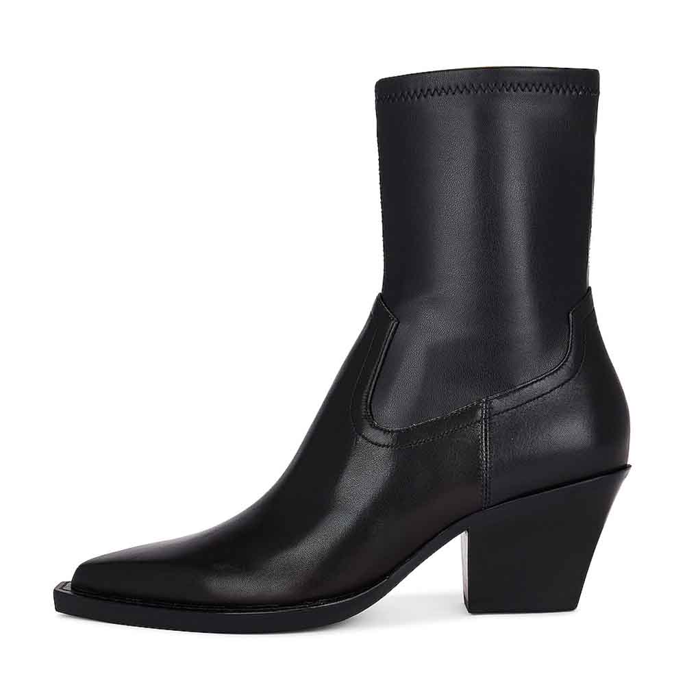 Black Pointed Toe Chunky Heel Side-Zip Classy Ankle Boots