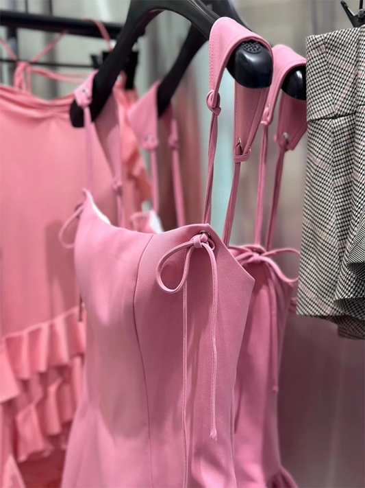 New Fashion Rose Pink Ruffled Hem Design A-line Party Dress Homecoming Dress TP3827