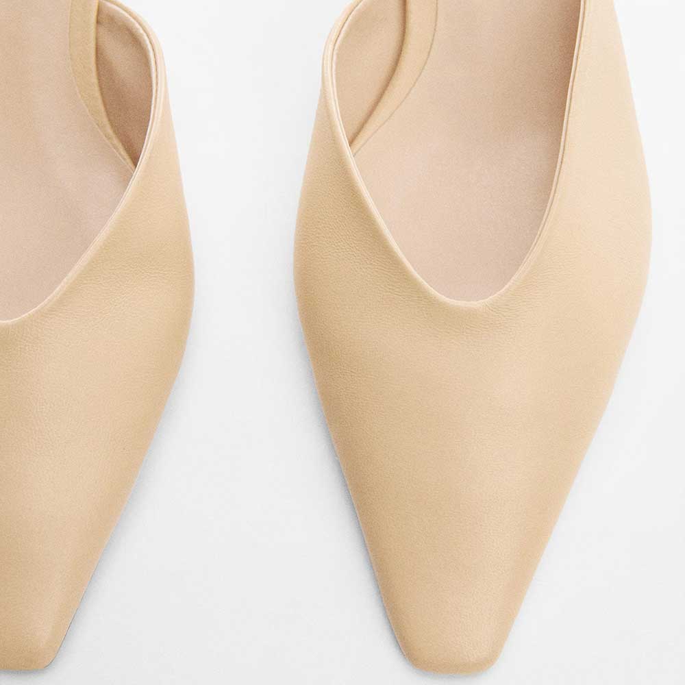Beige Snip Toe Cone Heel Slip On Mules for Women