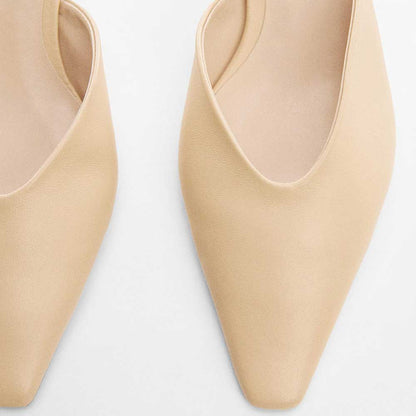Beige Snip Toe Cone Heel Slip On Mules for Women