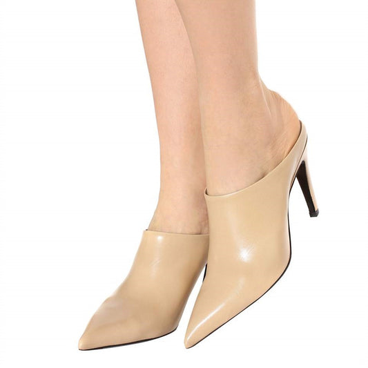 Women's Nude Pointy Toe Stiletto Heels Mules Shoes