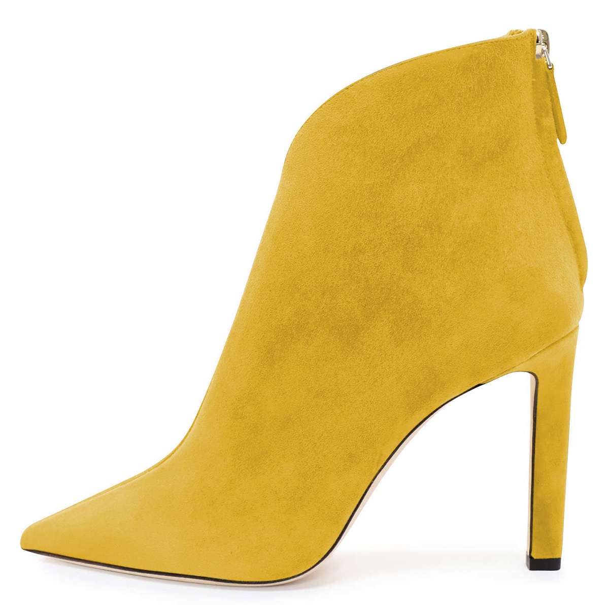 Yellow Vegan Suede Pointed Toe Cut Out Heeled Ankle Boots