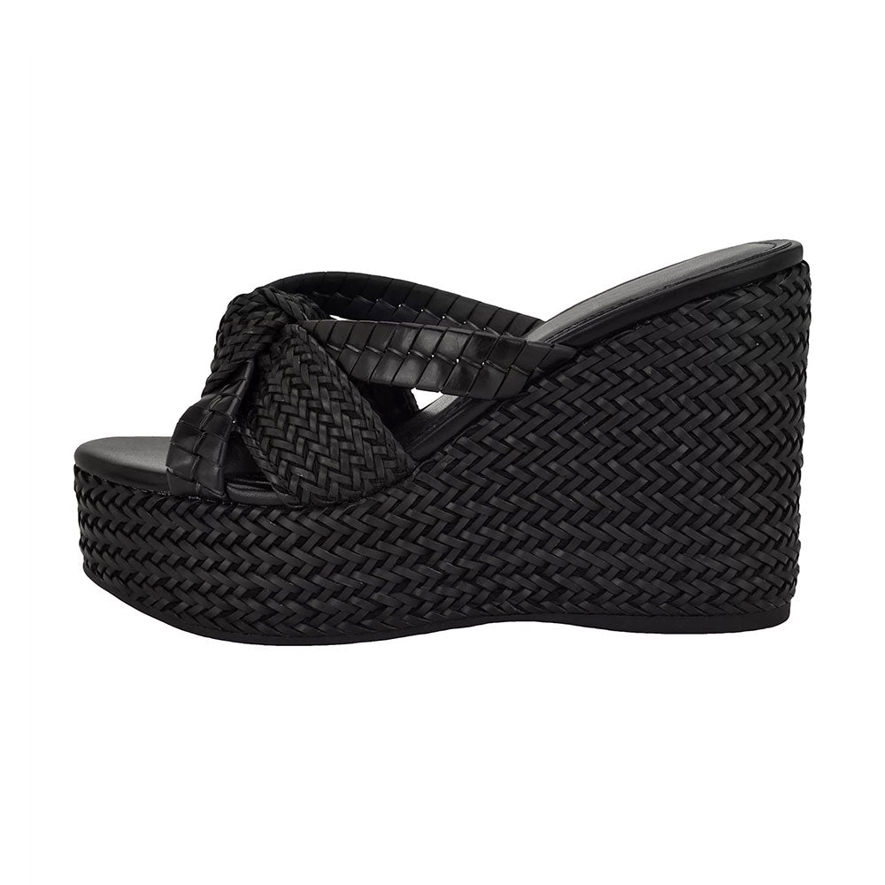 Chic Black Woven Open Round Toe Knot Wedge Heel Platform Mules