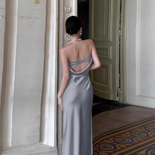 Enchanting Silvery Strapless Satin Mermaid Long Prom Dress Evening Dress TP4348