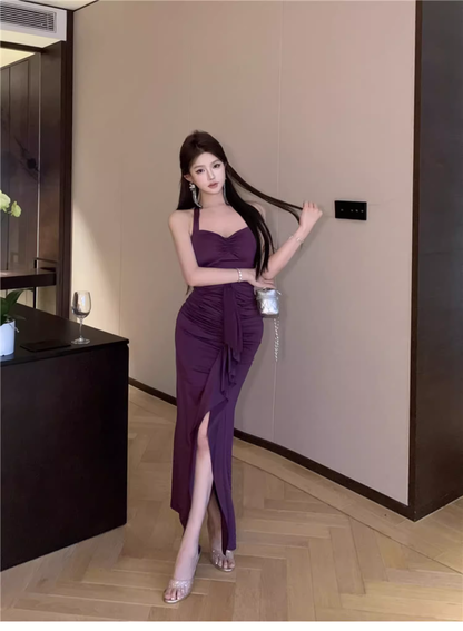 Vintage Purple Sweetheart Pleated Design Prom Dress A-line Halter Dress TP3575