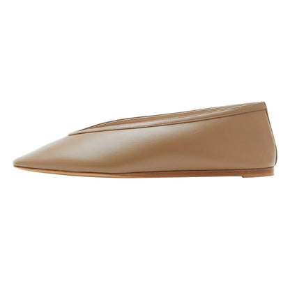 Women's Tan Vegan Leather Round Toe Ballet Flats with Slip-On Design