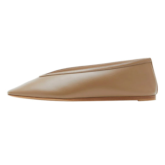 Women's Tan Vegan Leather Round Toe Ballet Flats with Slip-On Design
