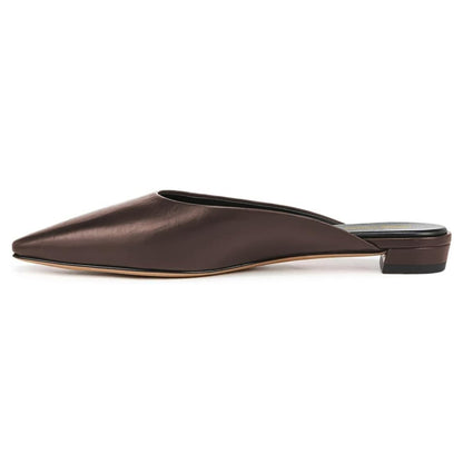 Women's Brown Vegan Leather Pointed Toe Casual Flat Mules